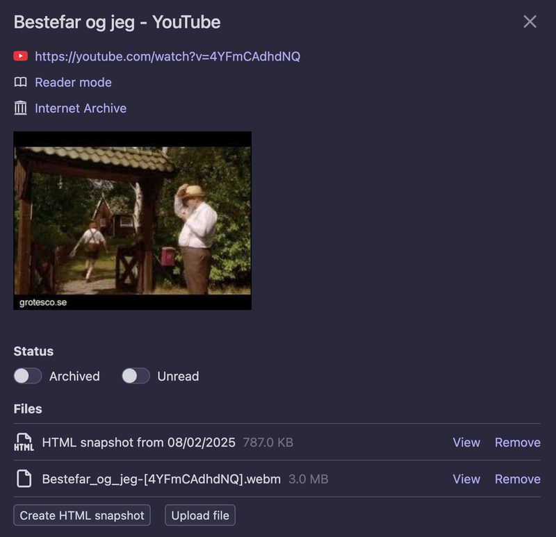 A Linkding bookmark with media